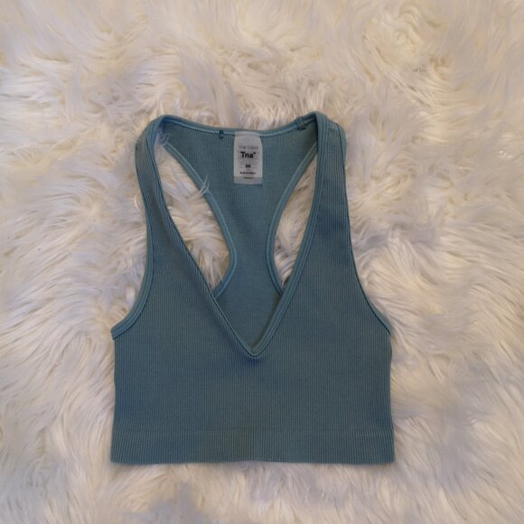 Aritzia TNA Seamless Ribbed Crop Top in Teal - Size XS - Picture 1 of 2